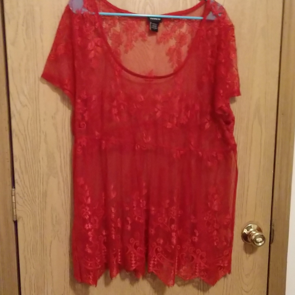 Red sheer lace top